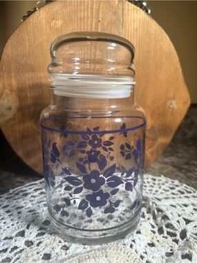 Bubble Canister Blue Floral Glass Canister with Lid - Home Accents